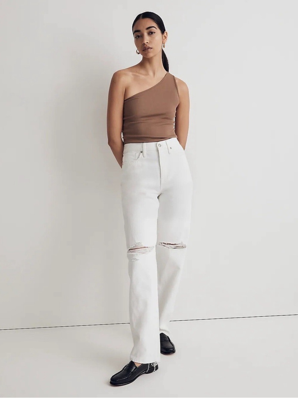 Madewell Baggy Straight Jeans Ripped Edition Tile White 28P Petite